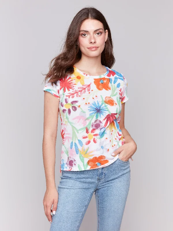 Women's Fashion Clothes Printed Organic Cotton Slub T-Shirt - Wildflowers