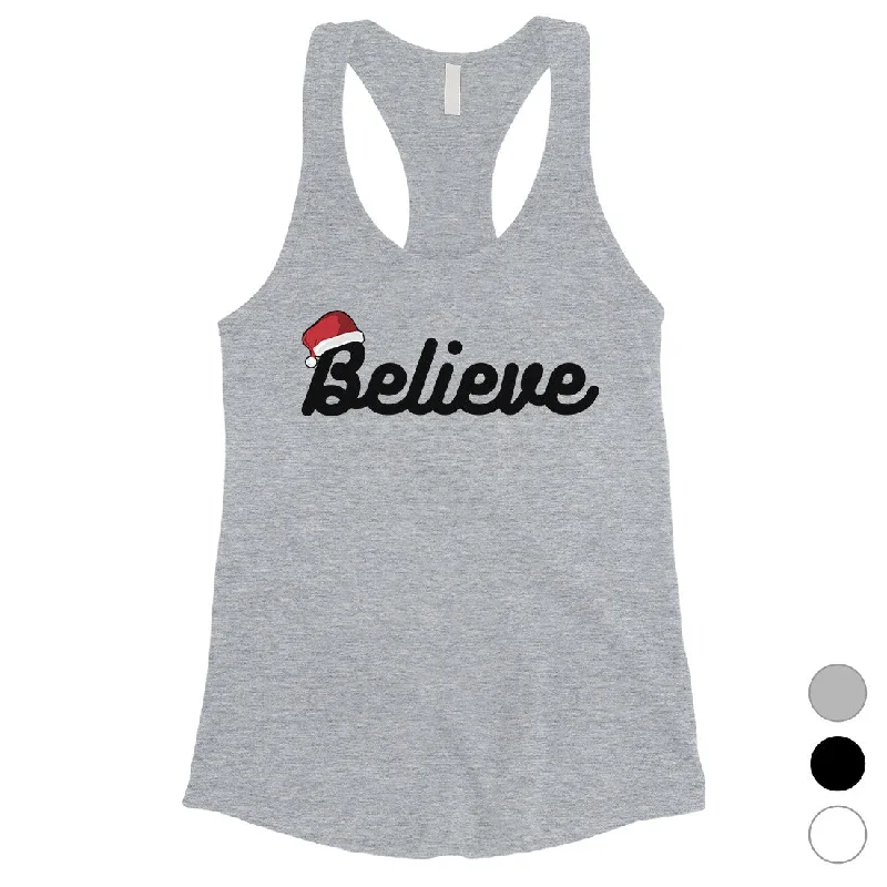 Women's Resort Apparel Believe Santa Hat Womens Tank Top