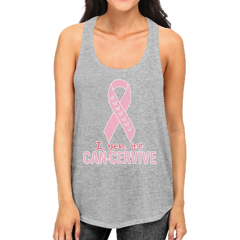 Women's High-End Clothing I You We Can-Cervive Breast Cancer Womens Grey Tank Top