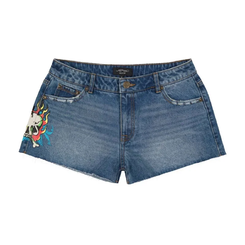 Women's Party Outfit Women's Flame Skull Denim Short In Retro Medium