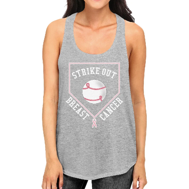 Timeless Style Promotions Strike Out Breast Cancer Baseball Womens Grey Tank Top