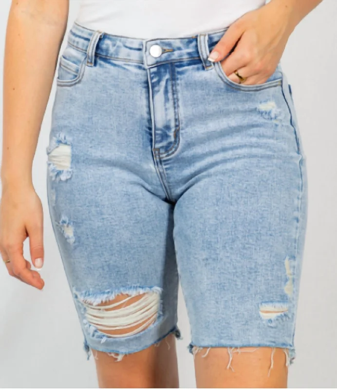 Women's Work Outfit For The Office Luck Be A Lady Biker Shorts In Denim