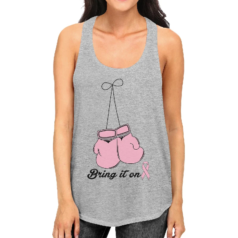 Fashion-Forward Women's Clothing Bring It On Breast Cancer Awareness Boxing Womens Grey Tank Top