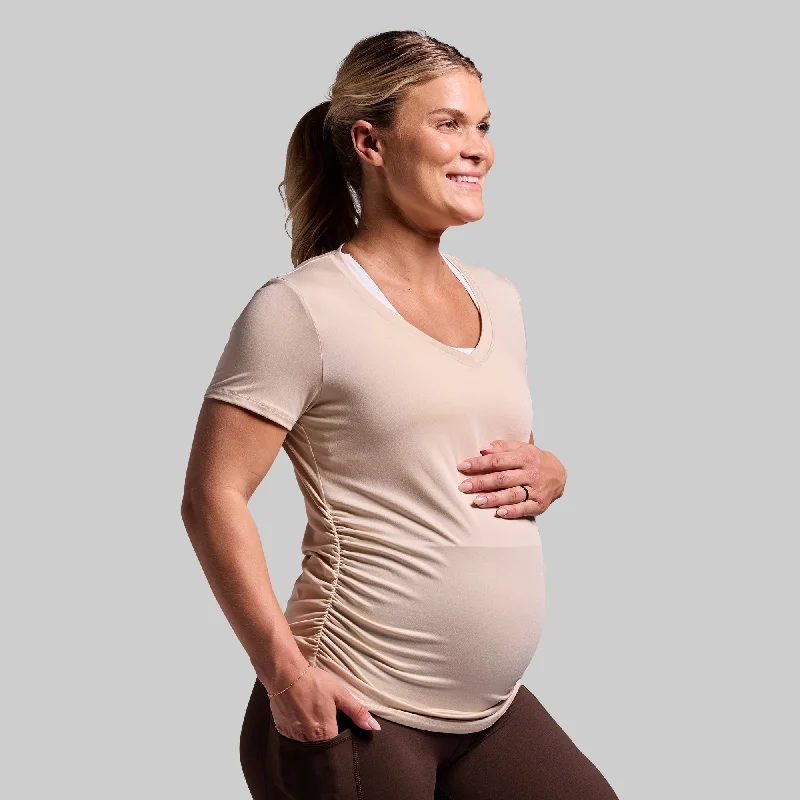 Women's Evening Garments Maternity Athleisure Short Sleeve V-Neck (Oatmeal)