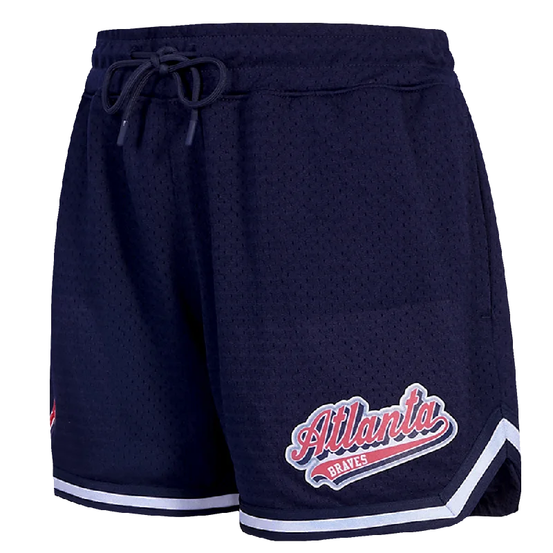 Women's Chic Outerwear Outfit MLB ATLANTA BRAVES SCRIPT TAIL WOMEN'S MESH TAPE SHORT (MIDNIGHT NAVY)