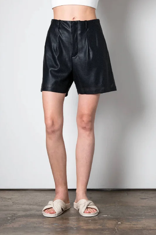 Women's Casual Wear Clothes Vesta Vegan Perforated Faux Leather Shorts In Midnight