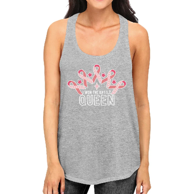 Minimalist Fashion Sale Won The Battle Queen Breast Cancer Awareness Womens Grey Tank Top