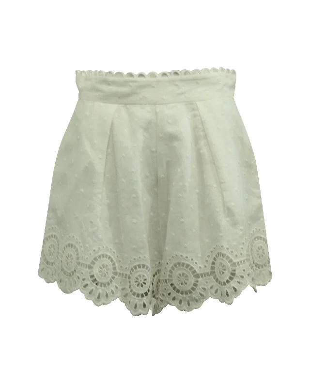 Best Deals Of The Season Zimmermann Bellitude Scallop Shorts in White Linen