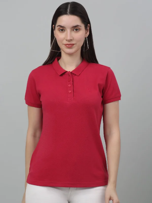 Step Ahead, Lead The Trend Women's Casual Regular Short Sleeve Pink Polo neck  T-Shirt