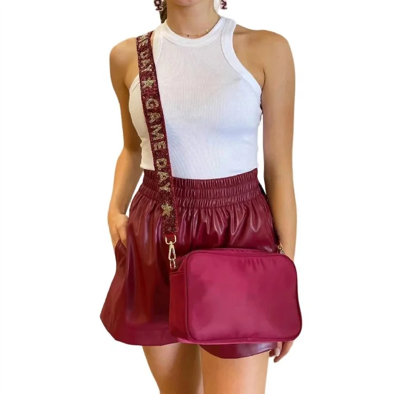 Women's Activewear Attire Faux Leather Shorts In Maroon