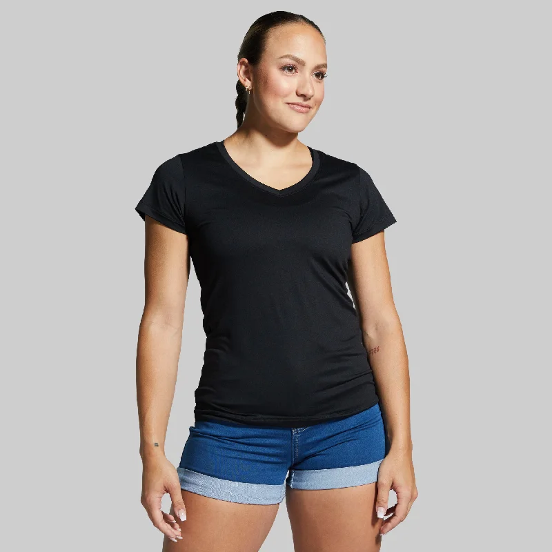 Casual Chic Deals Athleisure Short Sleeve V-Neck (Black)