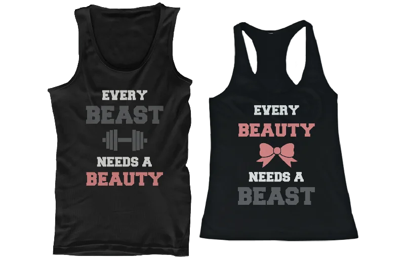 Women's Vintage Clothes Beauty and Beast Need Each Other His and Her Matching Couple Tank Tops