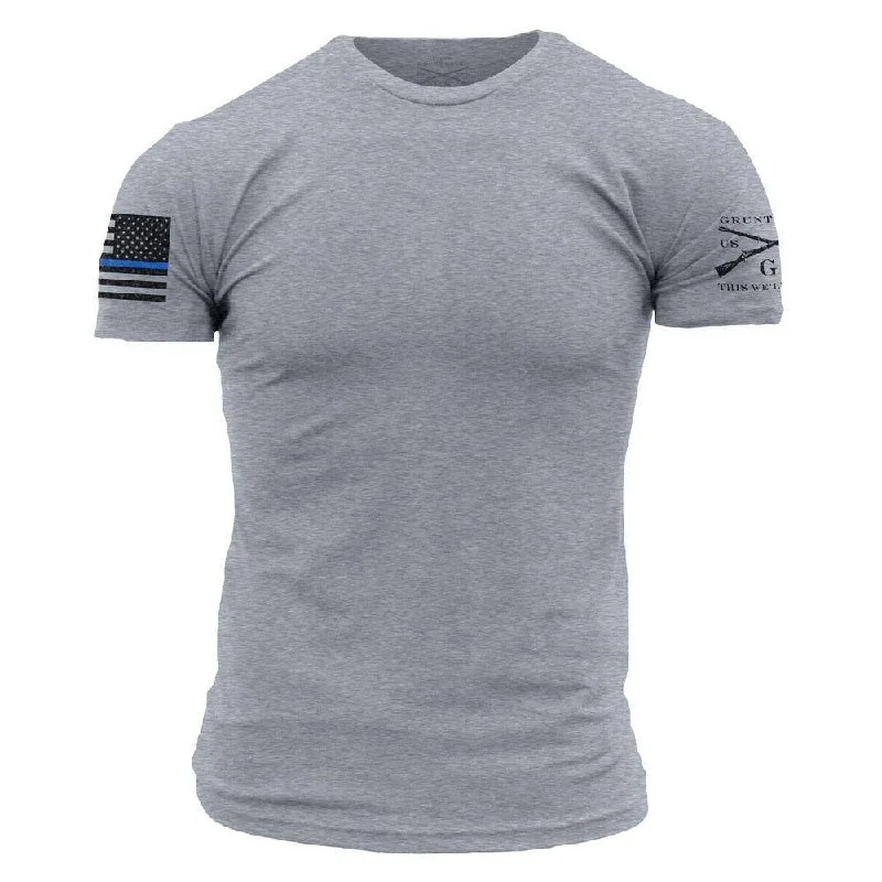 Huge Price Cut Blue Line Flag Basic T-Shirt - Heather Gray