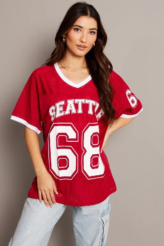 Casual Chic Deals Red Graphic Tee Short Sleeve