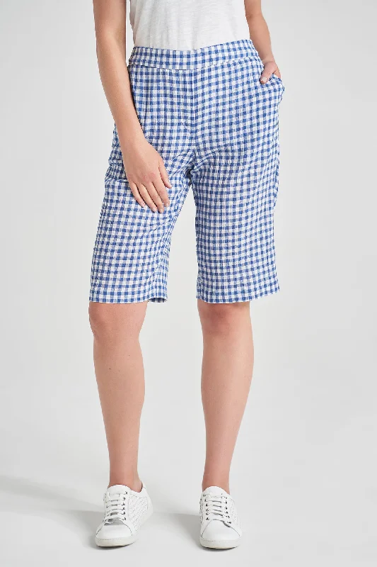 Stylish Women's Outfit Cotton Gingham Short - Blue Gingham