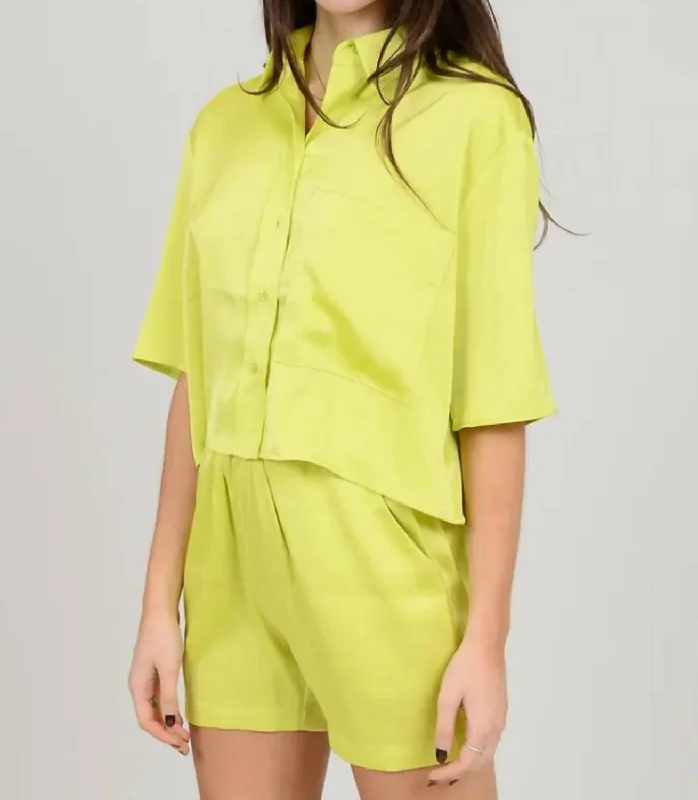 Stylish Women's Apparel Satin Short In Sunnny Lime