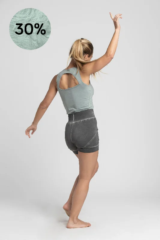 Chic Trend Collection Stonewash Half Moon Open Back Tank Top