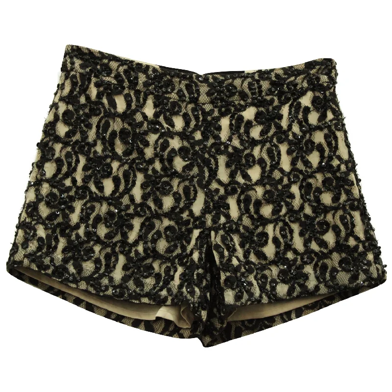 Fashion Forward Alice & Olivia Embellished Guipure Shorts in Black Polyester