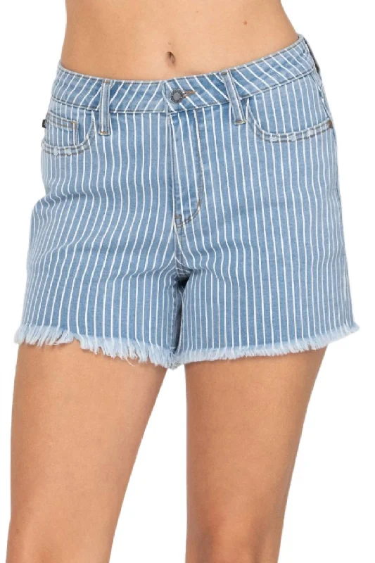 Best Deals Of The Season Striped Cut Off High Waist Shorts In Blue/white