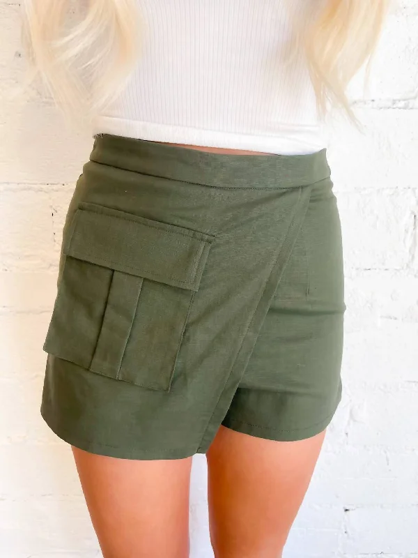 Flash Sales Ride The Wave Asymmetrical Shorts In Olive