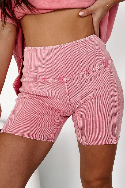 Unleash Your Trendy Side Staying In My Lane Ribbed Biker Short (Fuchsia)