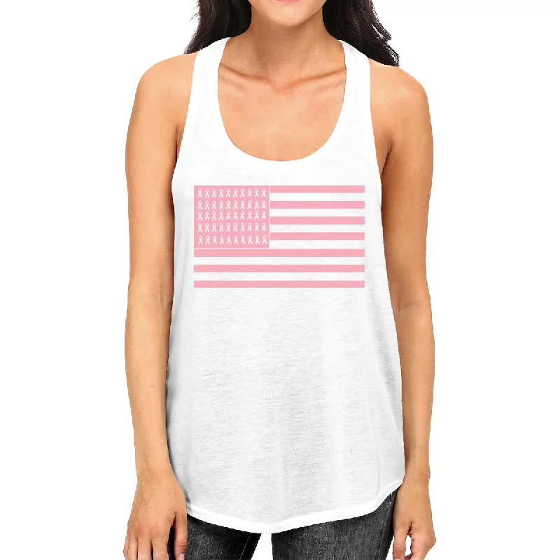 Women's Clothing For Casual Outings Breast Cancer Awareness Pink Flag Womens White Tank Top