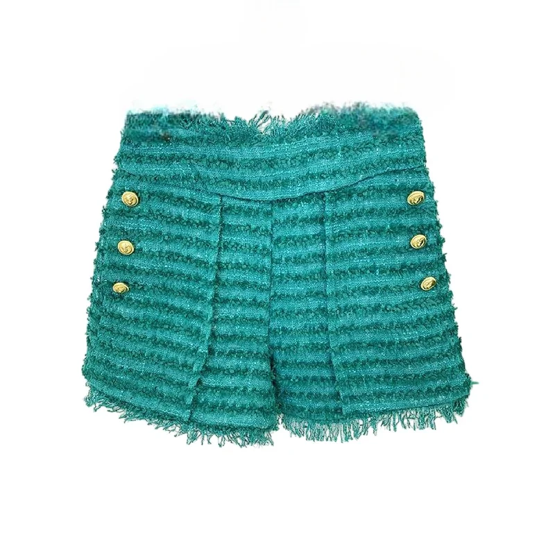 Women's Evening Clothing Nevaeh Tweed High Waisted Shorts In Turquoise