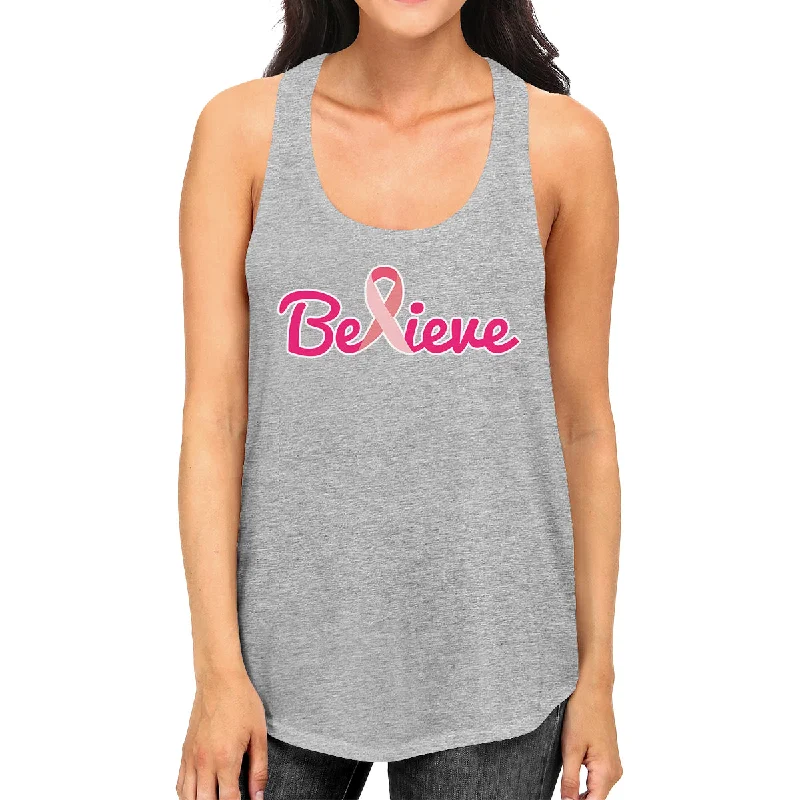 Vintage-Inspired Style Offers Believe Breast Cancer Awareness Womens Grey Tank Top