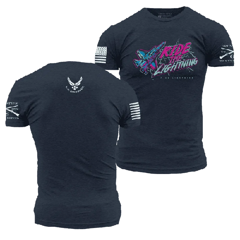 Women's Chic Outerwear Attire USAF - Ride The Lightning T-Shirt - Midnight Navy