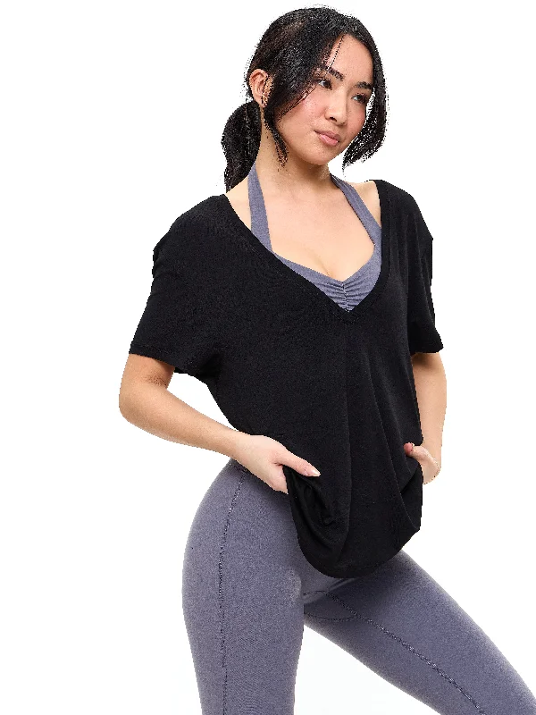 Women's Workout Clothing V Neck Pump Cover - Onyx Black