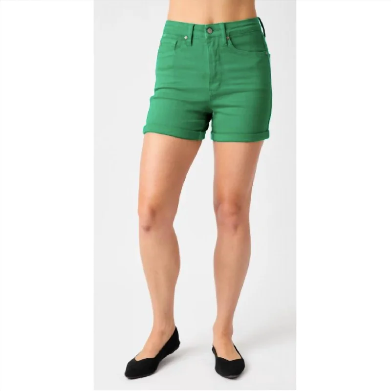 Fast Fashion Favorites High Waist Tummy Control Garment Dyed Shorts In Kelly Green