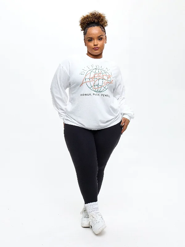 Women's Elegant Evening Attire Lifting Club Long Sleeve Tee - White