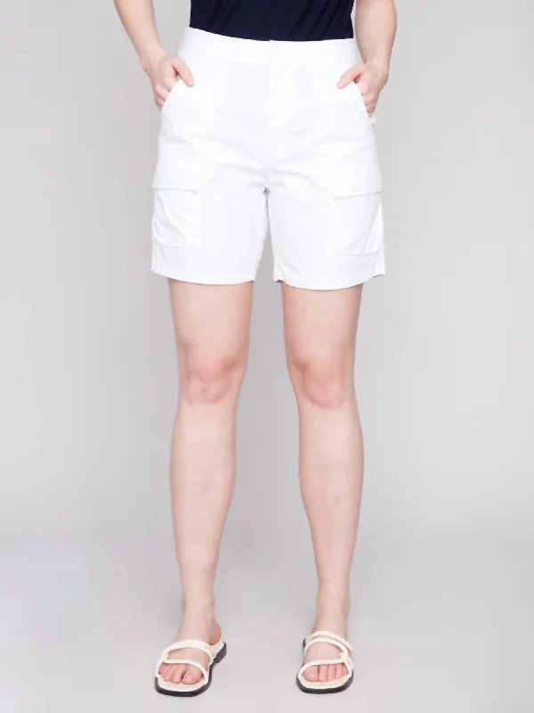 Women's Trendy Activewear Apparel Cotton Cargo Shorts In White