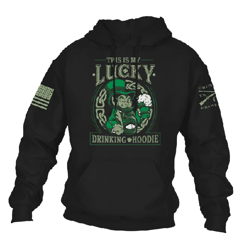 Elegant Women's Attire Lucky Drinking Hoodie - Black