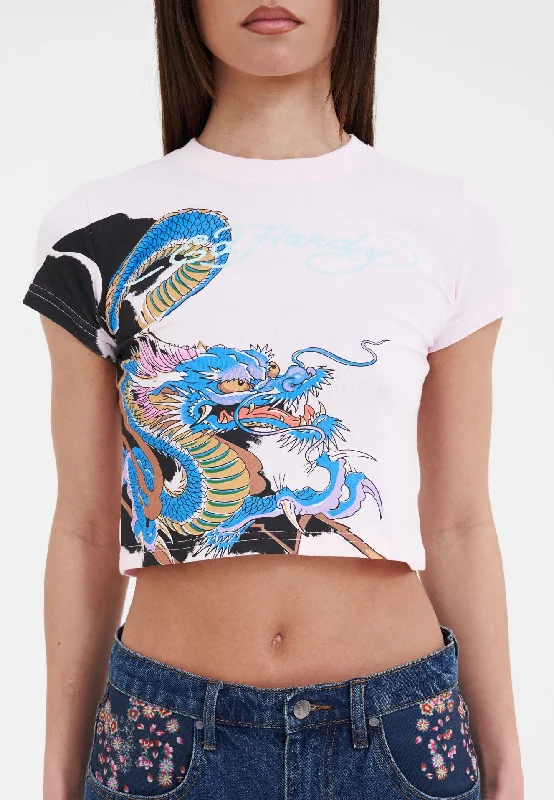 Women's Contemporary Clothing Womens Vibrant Dragon Baby Tshirt Top - Pink