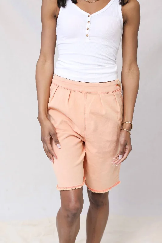 Must Haves Washed Stretch Denim Shorts In Peach