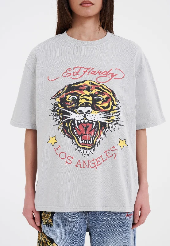 Cozy Chic Promotions Womens La-Tiger-Vintage Tshirt Top - Grey