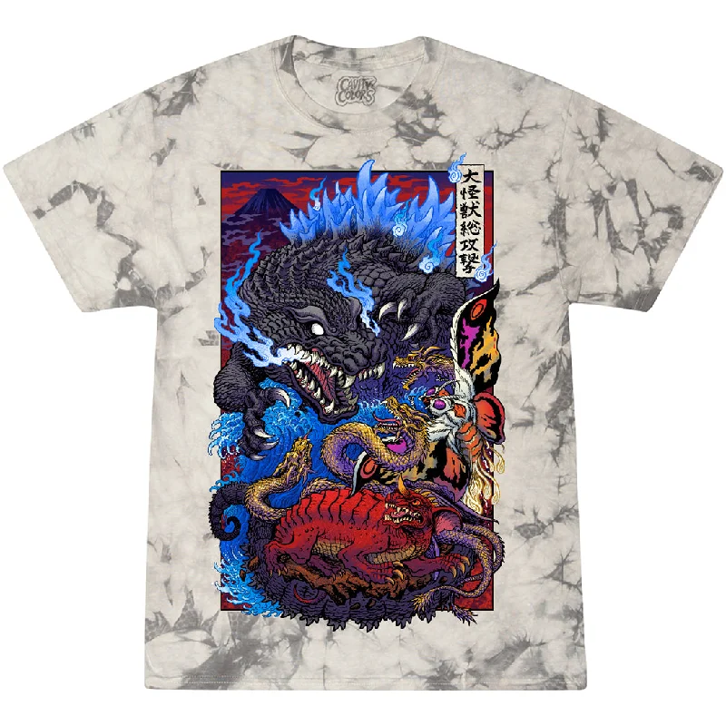 Women's Elegant Formal Outfit GODZILLA, MOTHRA AND KING GHIDORAH (GMK) - TIE-DYE T-SHIRT (UKIYO-E TIE DYE)