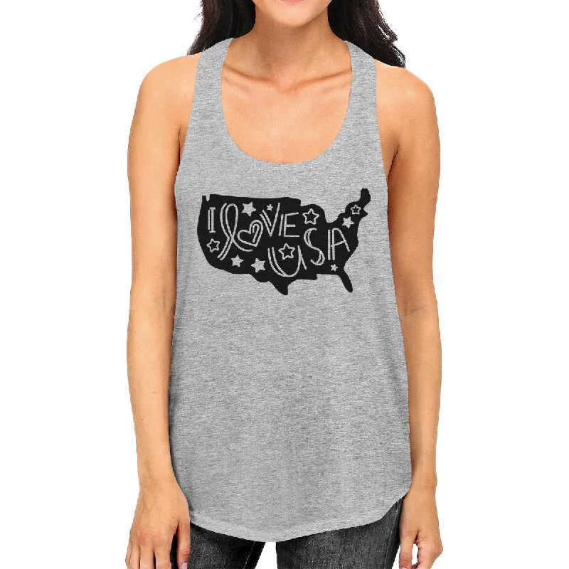 Charming Women's Clothes For Special Events I Love USA Unique America Map Womens Sleeveless Tee For 4th Of July