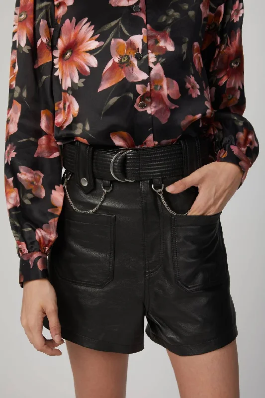 Women's Cozy Winter Attire Belted Leather Shorts In Black