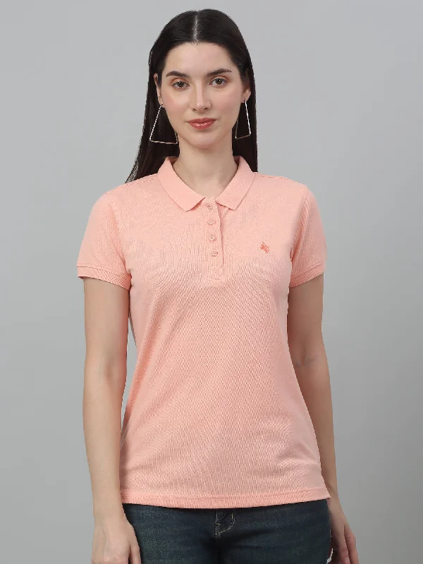 Stylish Women's Outfit Women's Casual Regular Short Sleeve Peach Polo neck  T-Shirt