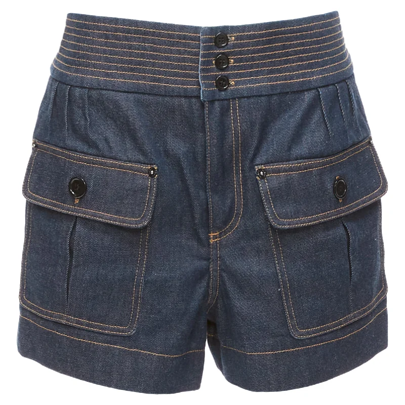 Flash Sale, Don'T Miss Chloe Cotton Raw Denim Topstitched Cargo Pocket Shorts