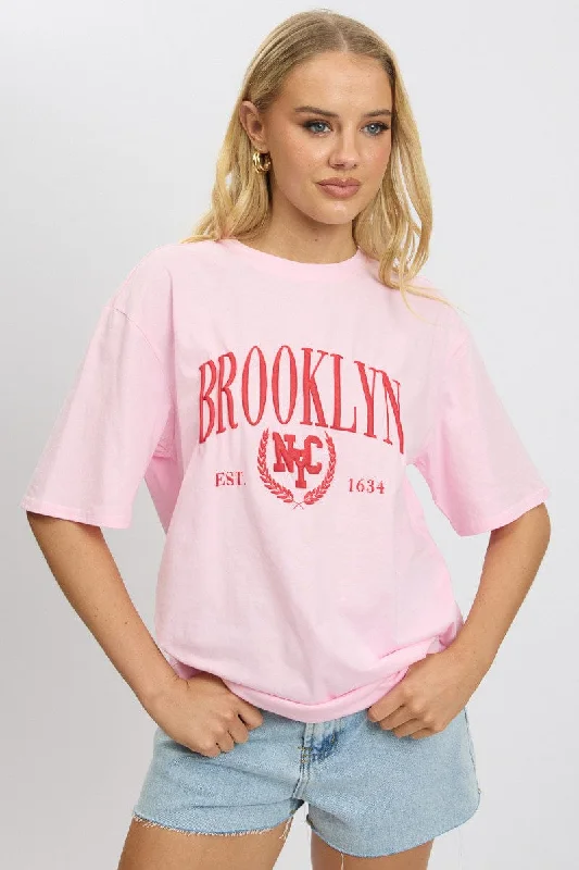 Sporty Fashion Offers Pink Graphic Tee Short Sleeve