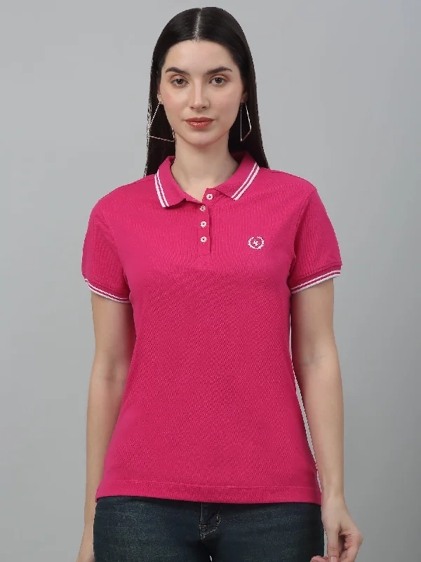 Women's Holiday Outfit Women's Casual Regular Short Sleeve Dark Pink Polo neck  T-Shirt