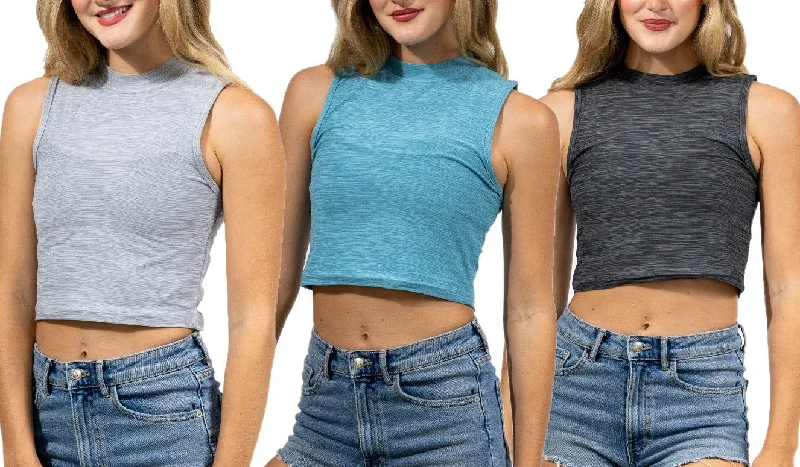 Step Ahead, Lead The Trend Mock Neck Crop Top | Everyday Quick-dry Yoga | Womens (3 Pack)