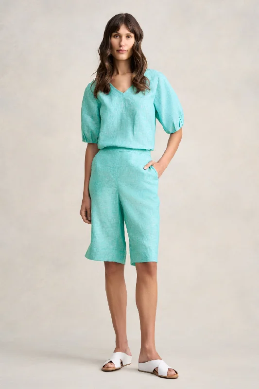 Discover Now Linen Pull On Short - Aqua Cross Dye