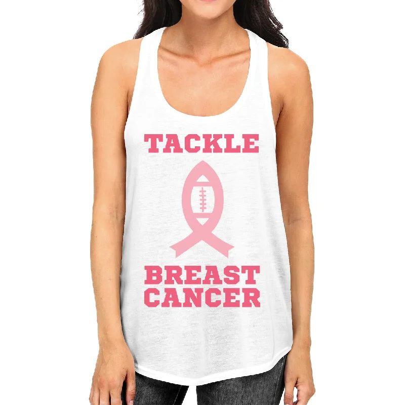 Stylish Outerwear Clothing For Women Tackle Breast Cancer Football Womens White Tank Top