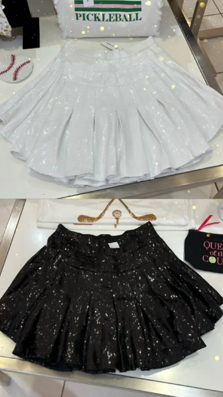 Women's Luxury Attire Sequin Pleat Skort In White