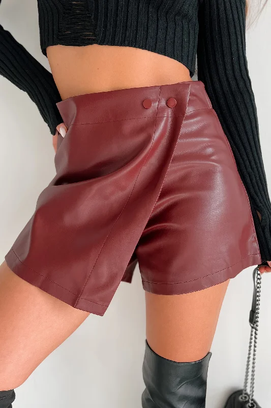 Don't Miss Out Love Crazed Faux Leather Wrap Skort (Bordeaux)