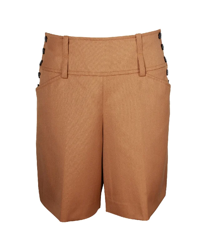 Buy More, Save More Hermes Side Button Above Knee Shorts in Camel Brown Wool